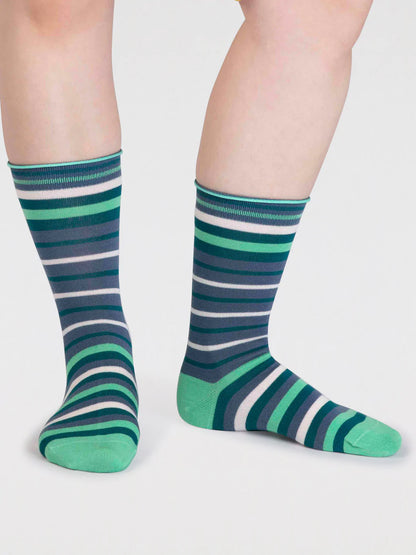 Thought Lucia Bamboo Stripe Socks Misty Blue