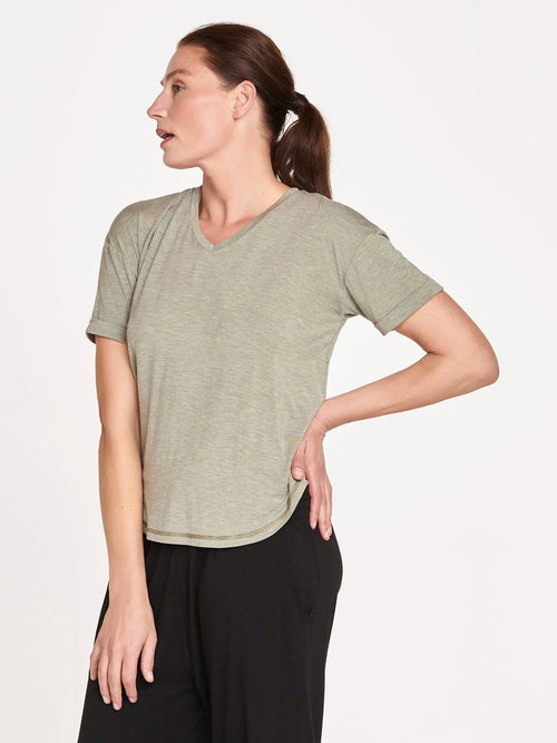 Thought Eliza SeaCell™ Blend V Neck T-Shirt Olive Green