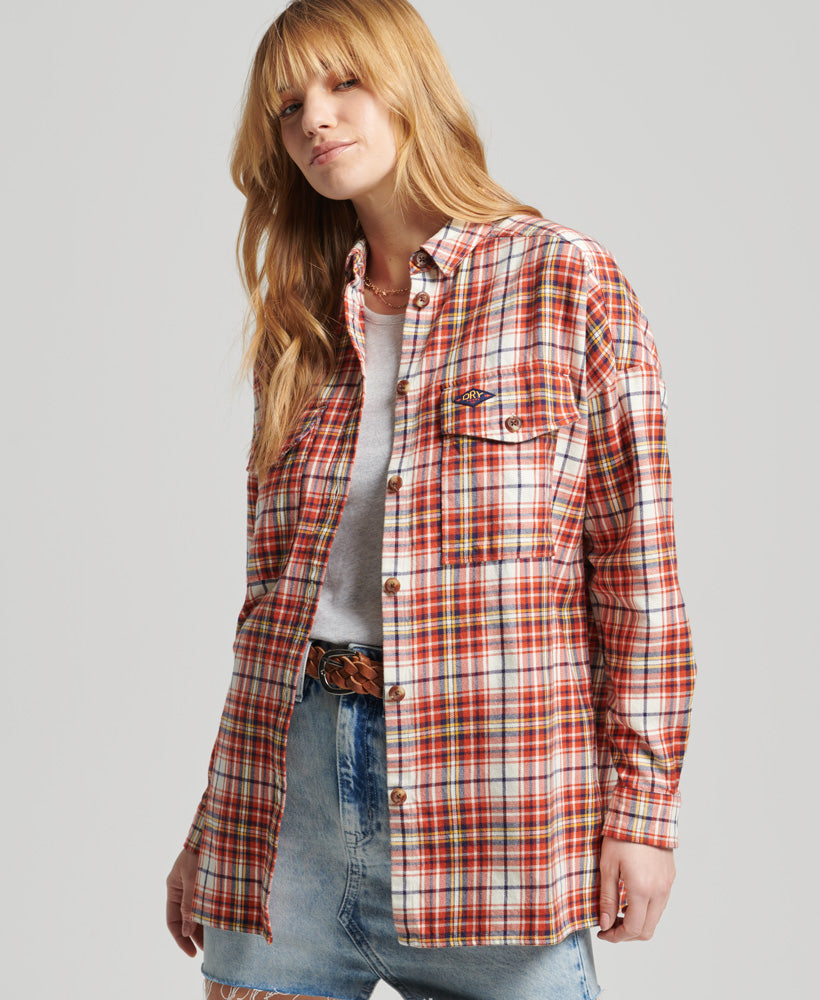 Superdry Oversized Check Shirt Vintage Rust Check