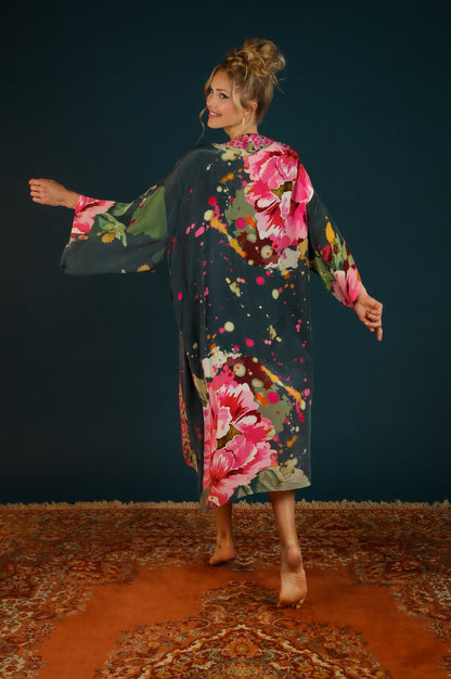 Powder Painted Peony Kimono Gown
