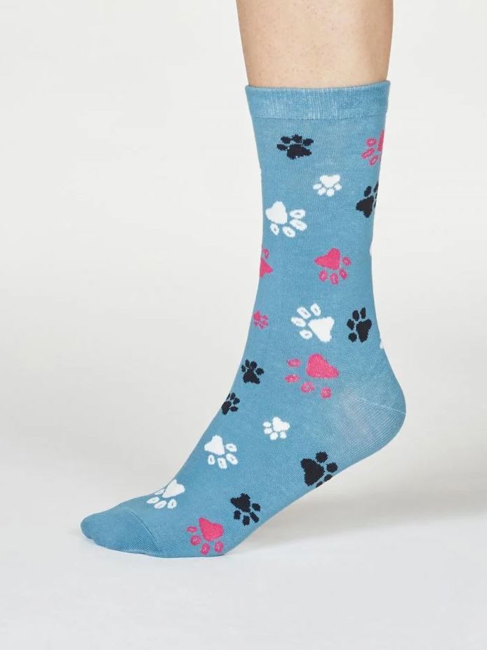 Thought Men's Socks Elsa Paw Print River Blue