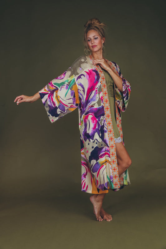Powder Sage Iris Kimono Gown