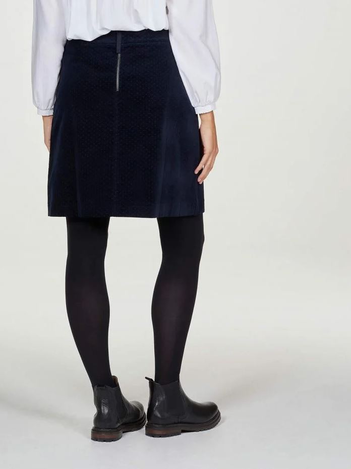 Thought Fayette Organic Cotton Velvet Pocket Front Mini Skirt Navy - Size: 18