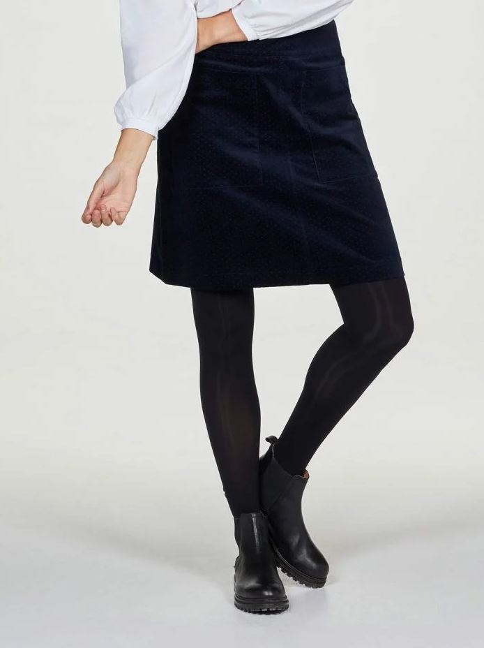 Thought Fayette Organic Cotton Velvet Pocket Front Mini Skirt Navy A Brilliant Disguise