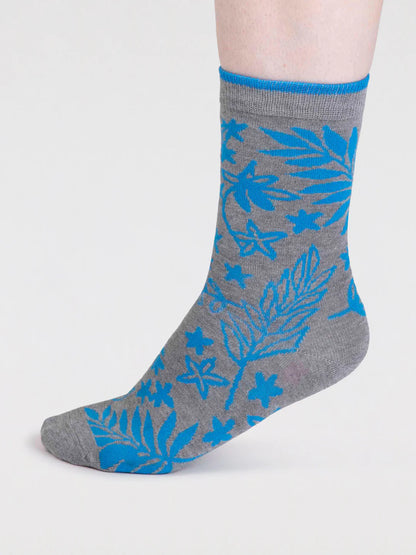 Thought Tamara Women's Bamboo Floral Socks Grey Marle. Funky socks. Designer socks. Bamboo Socks. Super soft and naturally breathable