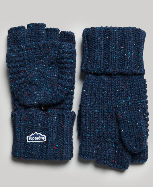 Superdry Women's Vintage Cable Knit Gloves Deep Navy Tweed