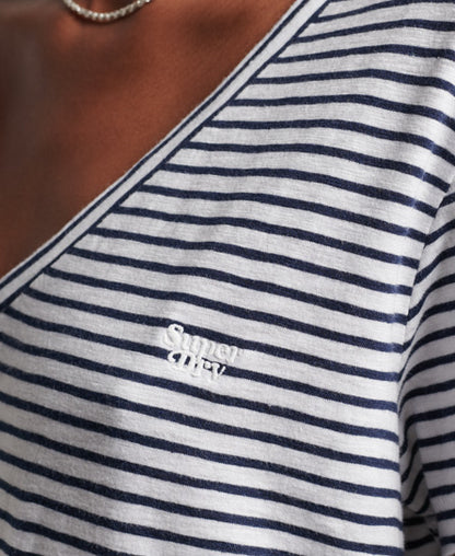 Superdry Studio Slub Embroidered V-Neck T-Shirt Navy Optic Stripe