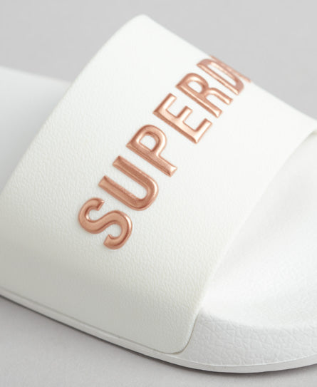 Superdry CODE Logo Pool Sliders Optic - Size: 7-8UK