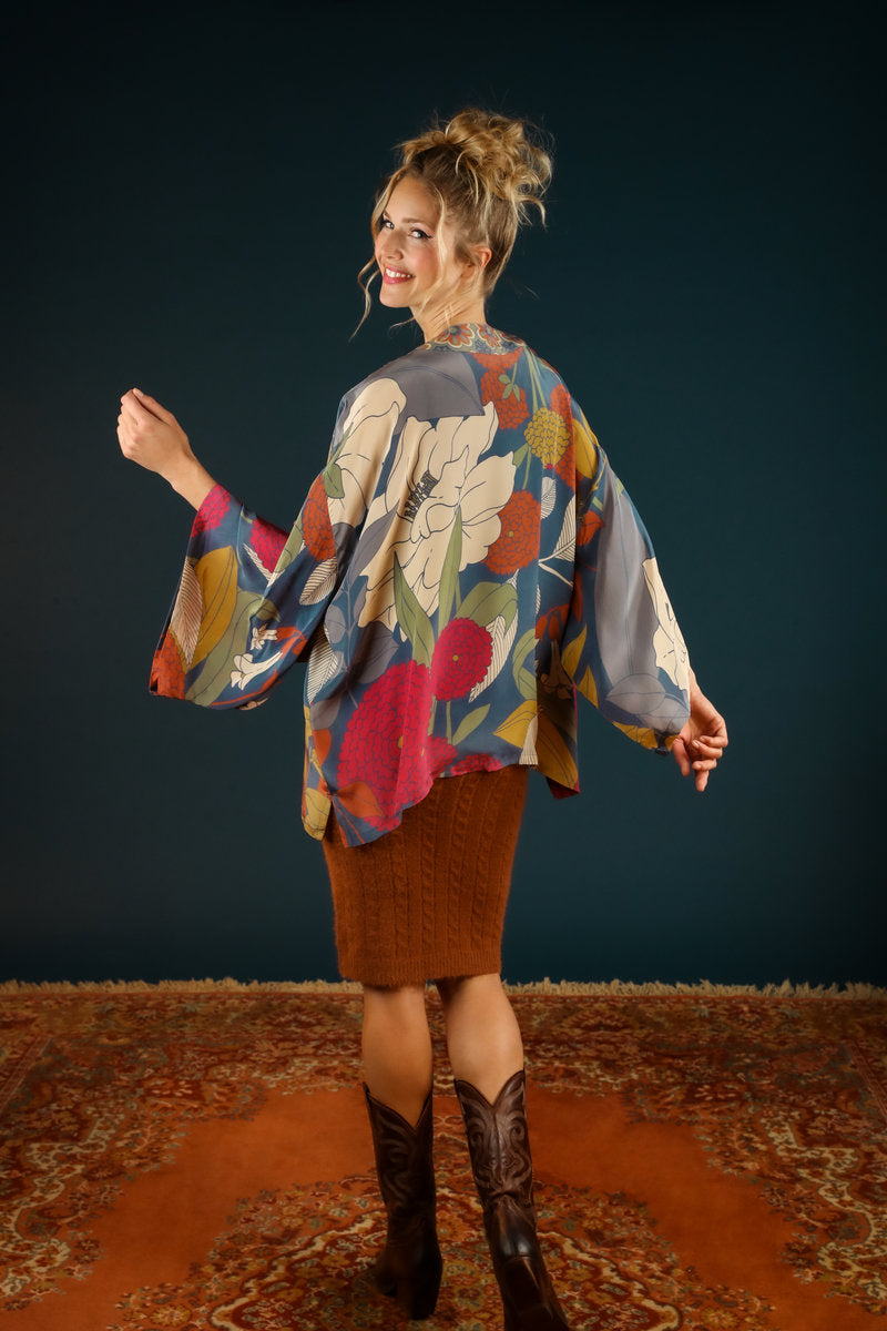 Powder Winter Floral Kimono Jacket Heather - A Brilliant Disguise