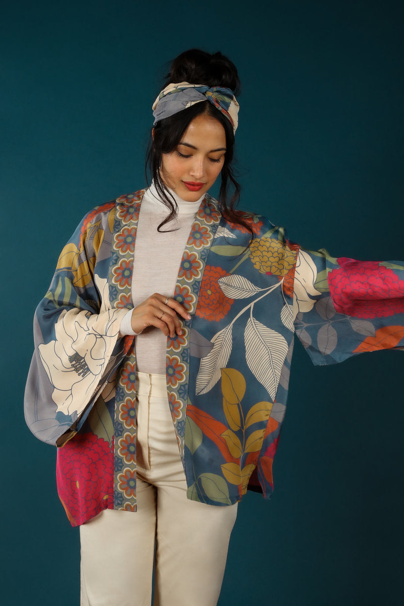 Powder Winter Floral Kimono Jacket Heather - A Brilliant Disguise