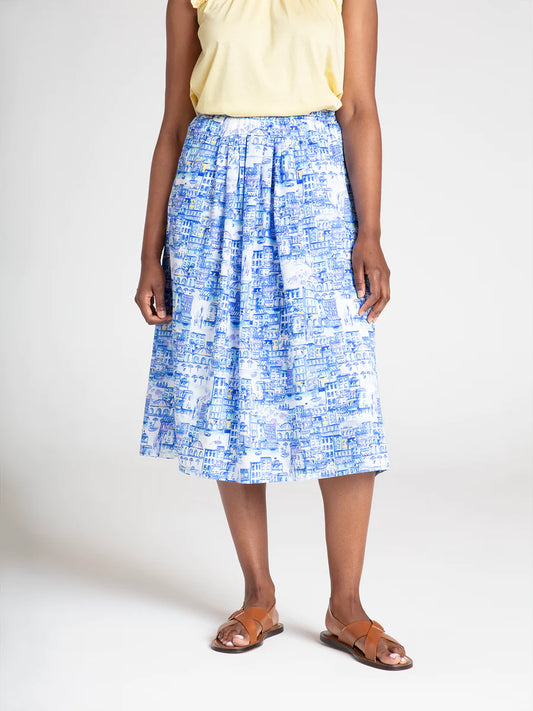 Thought Imogen Organic Cotton Midi Skirt Azure Blue. Thought clothing. Thought skirts. Thought Midi skirt. Womens skirt